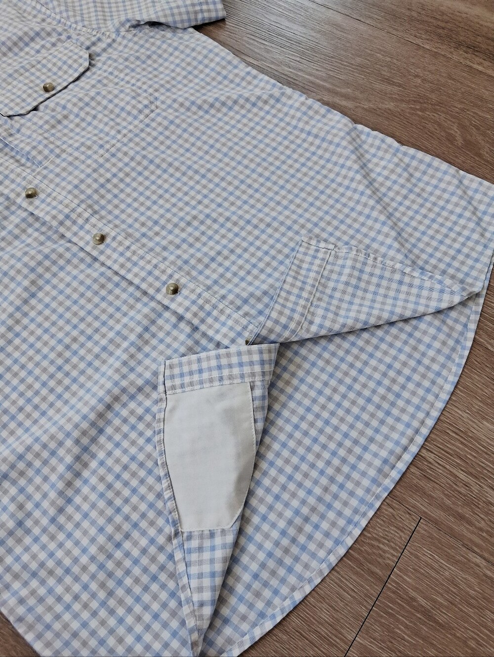 Poncho The Channel Cat Original SS Shirt Blue And Grey Plaid Performance Nylon - Picture 10 of 15